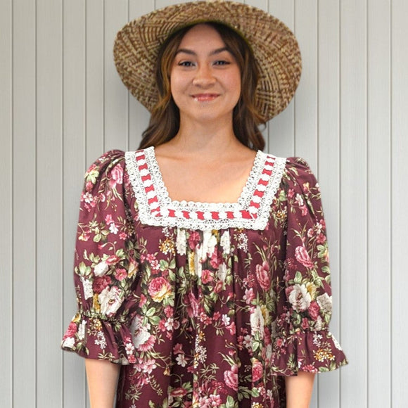 Hawaiian Muumuu Dress in Dark Red
