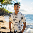 Hawaiian Ocean Map Aloha Shirt  Cream