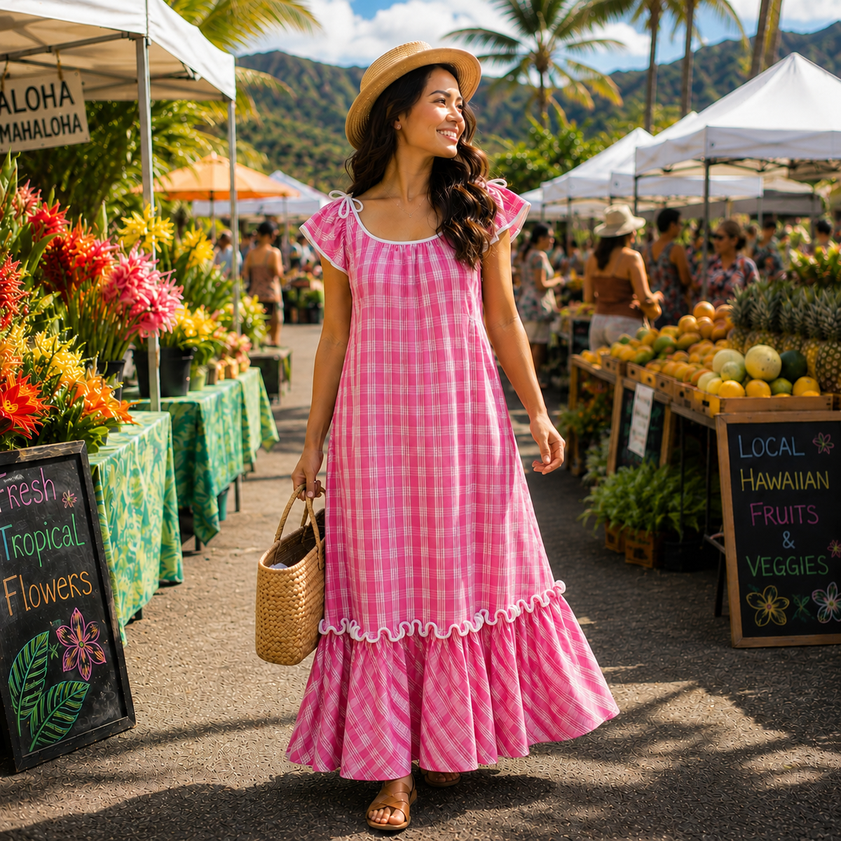 Traditional Hawaiian Palaka Ribbon Shoulder Muumuu Dress – Vintage