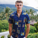 Hawaiian Postcards Rayon Navy Color Shirt