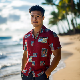 Hawaiian Postcards Rayon Red Color Shirt