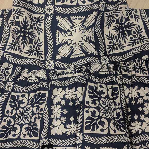 Hawaiian Quilt Dog Dress – Navy Blue & Cream Traditional Patchwork Print | Made in Hawaii