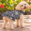 Hawaiian Quilt Dog Dress – Navy Blue & Cream Traditional Patchwork Print | Made in Hawaii-1