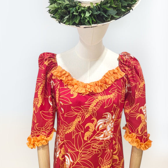 Hawaiian Red Floral Ruffle Dress