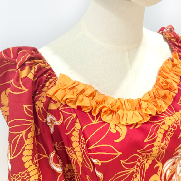 Hawaiian Red Floral Ruffle Dress