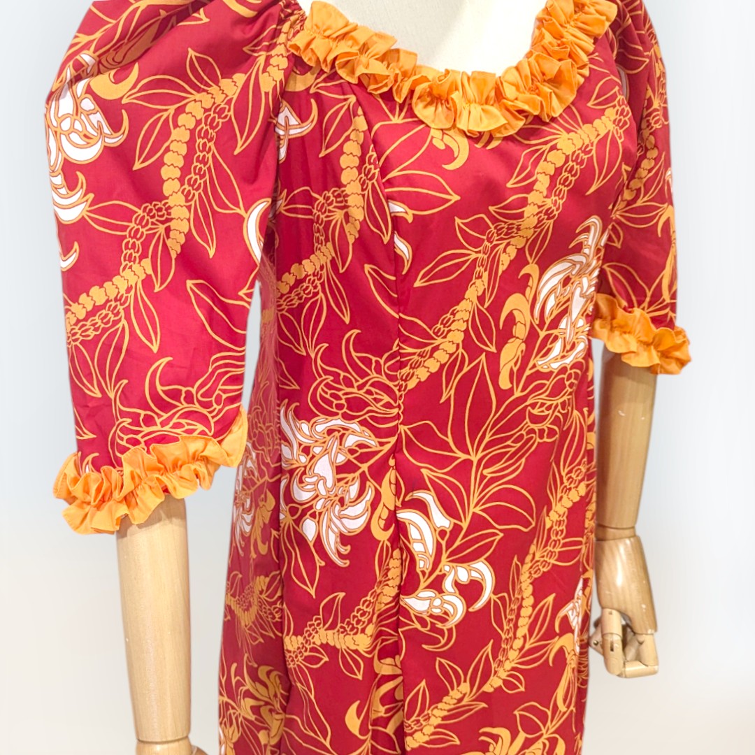Hawaiian Red Floral Ruffle Dress