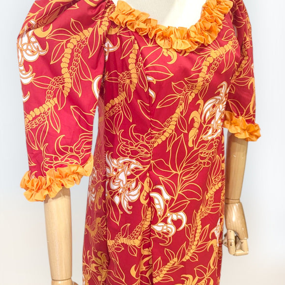 Hawaiian Red Floral Ruffle Dress