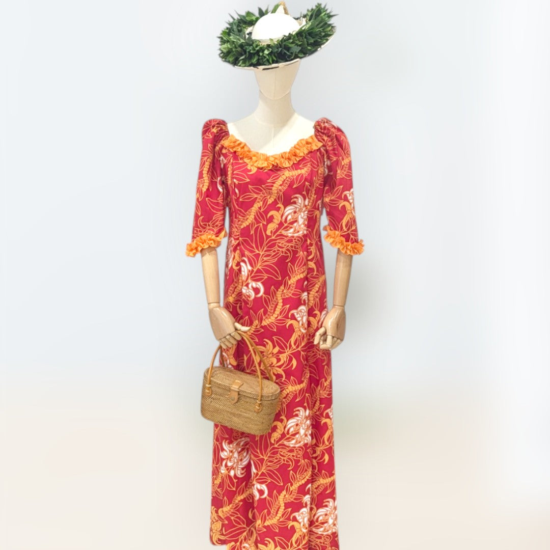 Hawaiian Red Floral Ruffle Dress