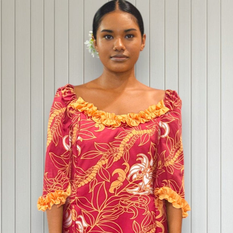 Hawaiian Red & Orange Floral Ruffle Dress Hawaiian Red & Orange Floral Ruffle Dress