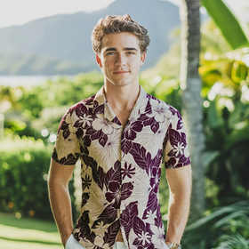 Two-Tone Hawaiian Shirt – Hibiscus & Tiare in Purple