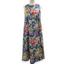 Hawaiian Tropical Flower Print 2-Way Neck A-Line Dress – Blue-2
