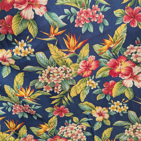 Hawaiian Tropical Flower Print 2-Way Neck A-Line Dress – Blue
