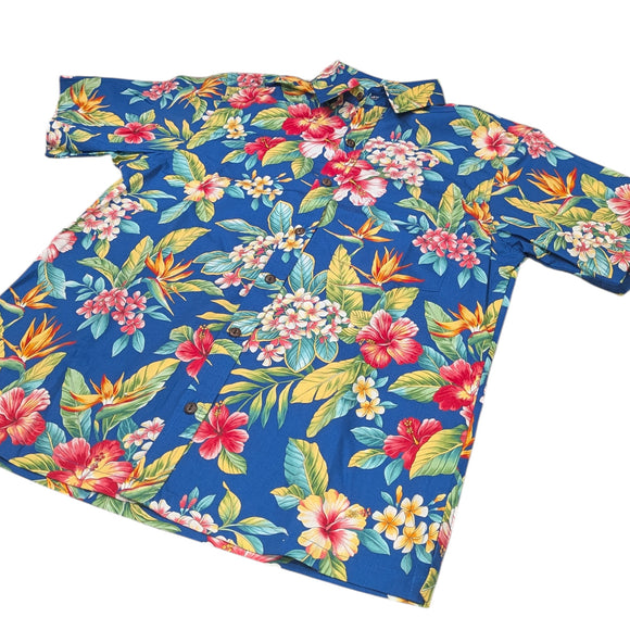 Hawaiian Tropical Flower Print Aloha Shirt – Royal Blue