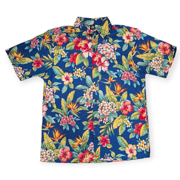 Hawaiian Tropical Flower Print Aloha Shirt – Royal Blue