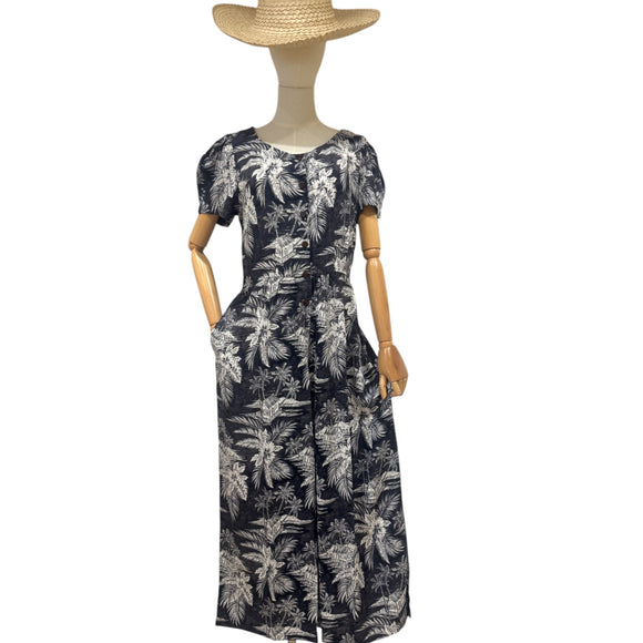 Vintage-Inspired Tropical Jumpsuit for Women – Lightweight Rayon Resort Wear with Pockets