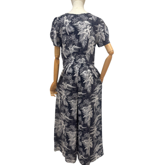 Vintage-Inspired Tropical Jumpsuit for Women – Lightweight Rayon Resort Wear with Pockets