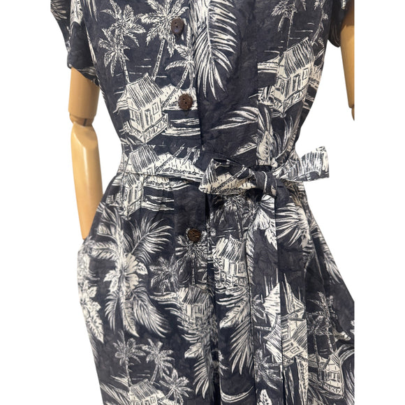 Vintage-Inspired Tropical Jumpsuit for Women – Lightweight Rayon Resort Wear with Pockets