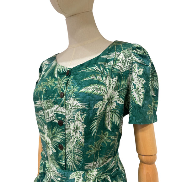 Vintage-Inspired Tropical Jumpsuit for Women – Lightweight Rayon Resort Wear with Pockets