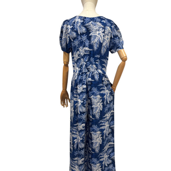 Vintage-Inspired Tropical Jumpsuit for Women – Lightweight Rayon Resort Wear with Pockets