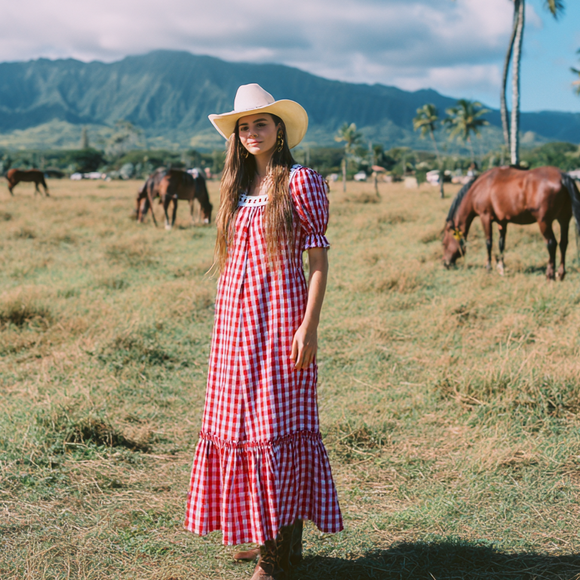 Red Palaka Western Cowboy Hawaii Dress