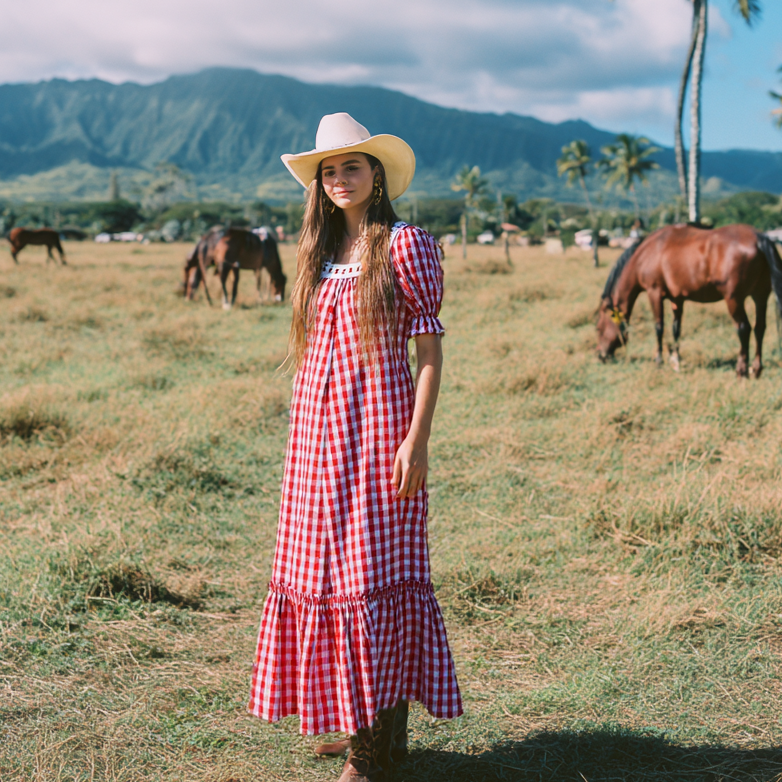 Red Palaka Western Cowboy Hawaii Dress