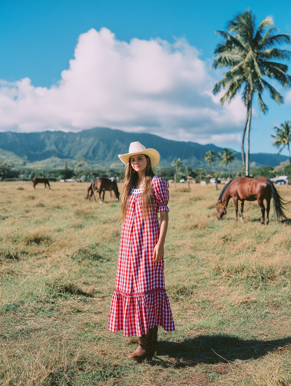 Red Palaka Western Cowboy Hawaii Dress