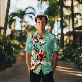 Hibiscus Light Blue Aloha Shirt