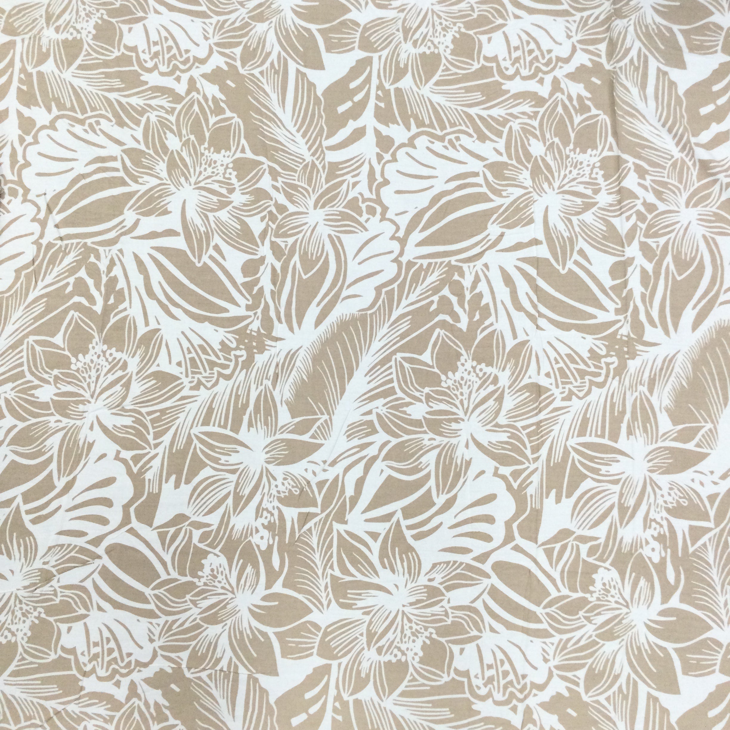 Beige Floral Print Rayon Fabric