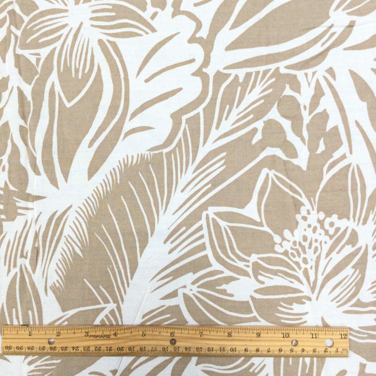 Beige Floral Print Rayon Fabric - 0