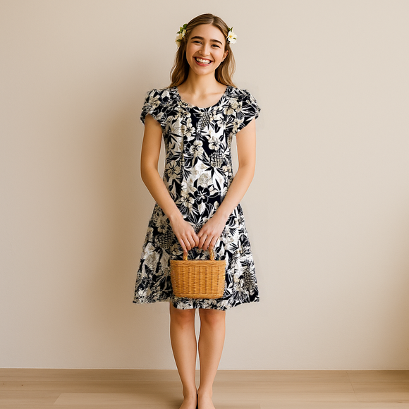 Hibiscus Black Muumuu Dress