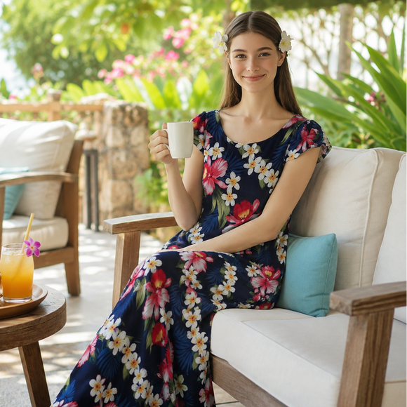 Flare Sleeve Orchid Print Rayon Dress