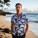 Hibiscus Hawaiian Shirt  Blue