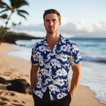 Hibiscus Hawaiian Shirt  Blue