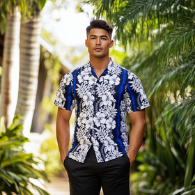 Hibiscus Luau Aloha Shirt  Blue