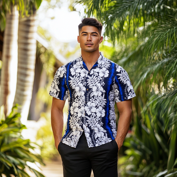 Hibiscus Luau Aloha Shirt  Blue