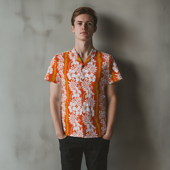 Hibiscus Luau Aloha Shirt  Orange