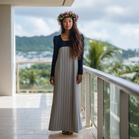 Hibiscus Whisper Long Sleeve Dress – Black & Gray Eyelet