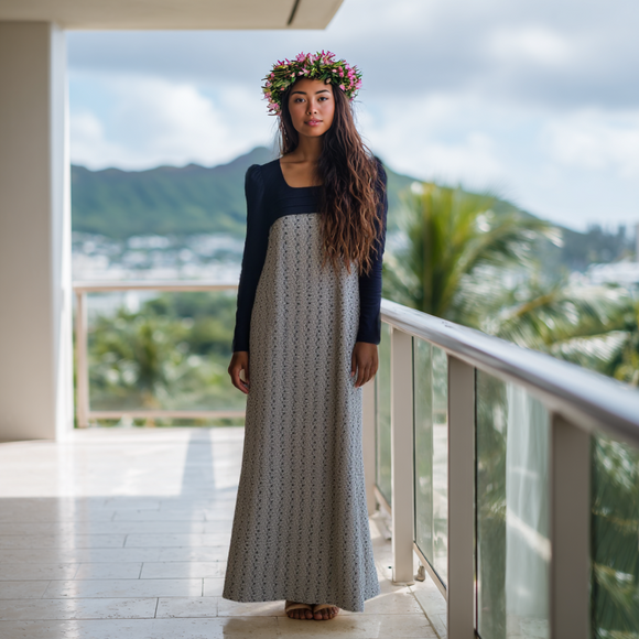 Hibiscus Whisper Long Sleeve Dress – Black & Gray Eyelet