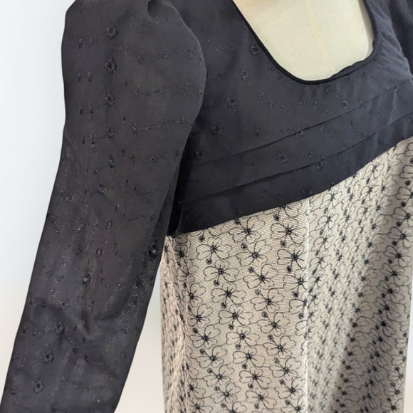 Hibiscus Whisper Long Sleeve Dress – Black & Gray Eyelet