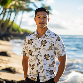 Honu Turtle Print Hawaiian Shirt  White