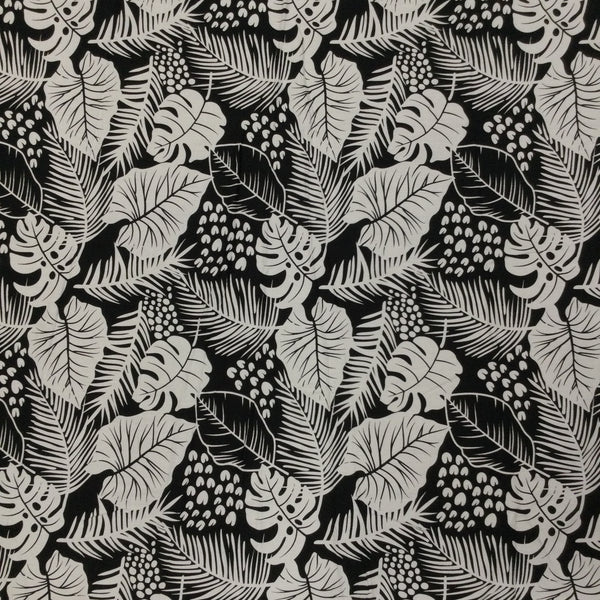 Monstera and Palm Leaf Black Rayon Fabric