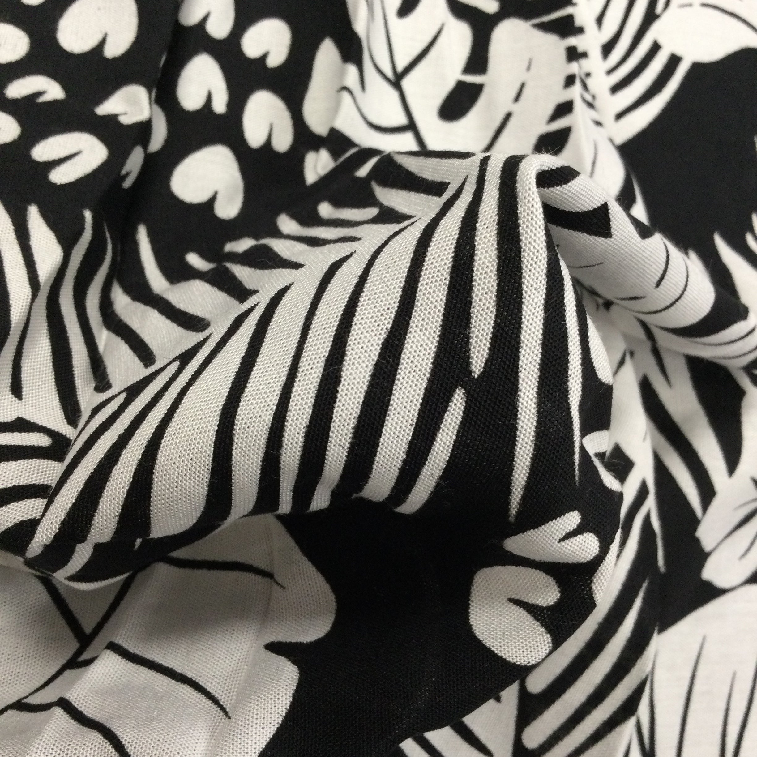 Monstera and Palm Leaf Black Rayon Fabric