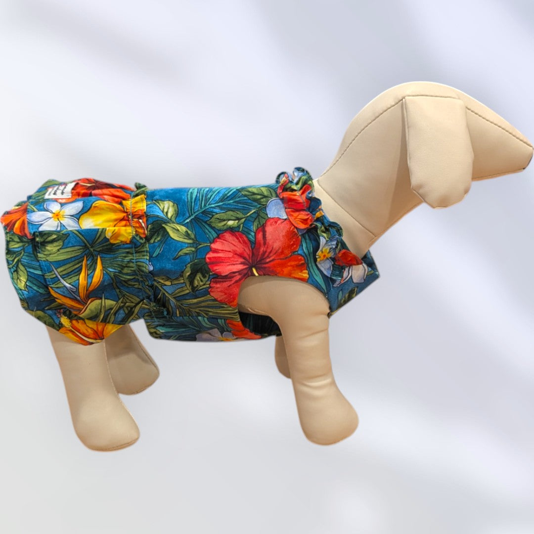 Indigo Tropical Flower Dog Dress