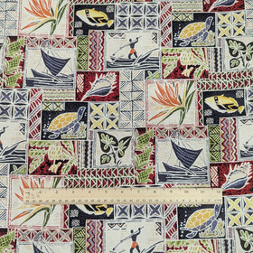 Island Life Patchwork Hawaiian Fabric – Turtle & Canoe Print Cotton - 0