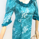 Island Royalty Ruffle Dress Teal Hibiscus