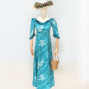 Island Royalty Ruffle Dress Teal Hibiscus