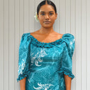 Island Royalty Ruffle Dress Teal Hibiscus