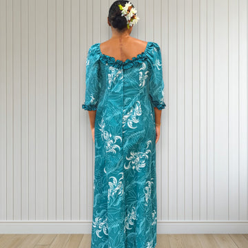 Island Royalty Ruffle Dress Teal Hibiscus