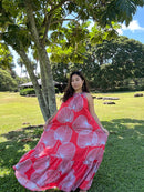 Elegant Round Neck Halter Sleeveless Summer Dress in the Loulu Palm Leaf Print-15