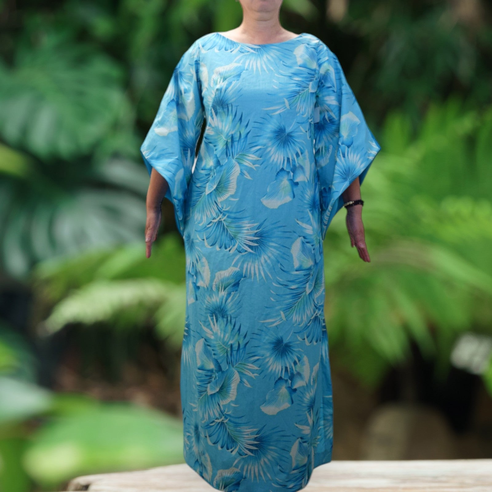 Kimono-Sleeve-Hawaiian-Dress-With-Slit-Design-Aqua